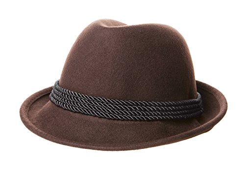 Alpine Holiday Oktoberfest Wool Bavarian Fedora Hat - Brown - Medium (7 to 7 1/8)