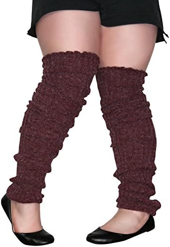 Plus Size Leg Warmers Super Long Cable Knit Leg Warmer (Burgandy)