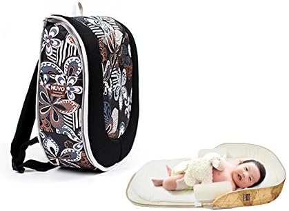 Nuvo Bag 2-in-1 Portable Baby Bed Backpack Type and Extra Pad Package (Black Flower)