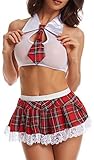 JOELLYUS Schoolgirl Lingerie Costume Outfit Cosplay Mini Skirt (White, M)