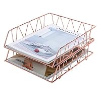 PAG Set of 2 Office Supplies Metal Stackable File Document Letter Tray Organizer for Desk, Rose Gold