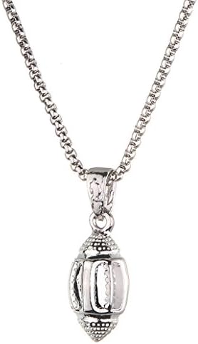 NYAOLE Ball Necklace Fashion Men Basketball Football Pendant Chain Necklace Sporty Necklace for Women and Men,Rugby silver