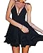 Womens Sexy Deep V Neck Spaghetti Strap Pleated Ruffle Short Skater Mini Dress