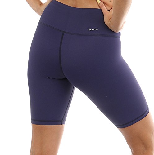 Sport-it Active Long Shorts, Women’s Workout Bike Running Shorts with Pockets and Tummy Control, Athletic Training Half Yoga Pants (Medium, Blue)