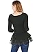 Allegra K Women Round Neck Long Sleeves Slim Fit Panel Spring Peplum Top M Black