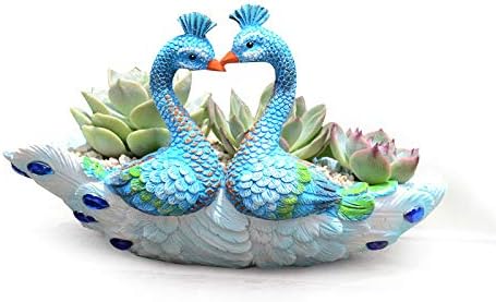 Worila Peacock Resin Succulent Container Pot Small Vintage Cactus Planter Pot Home Flower Pot Handmade Decorative Succulent Planter (Blue)