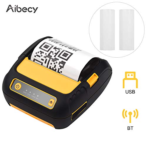 Aibecy Portable 80mm Thermal Receipt Printer Handheld Barcode Printer USB BT Connection Wireless with 2 Rolls Paper Inside Support ESC/JPL/TSPL/CPCL Command Compatible with Windows Android iOS