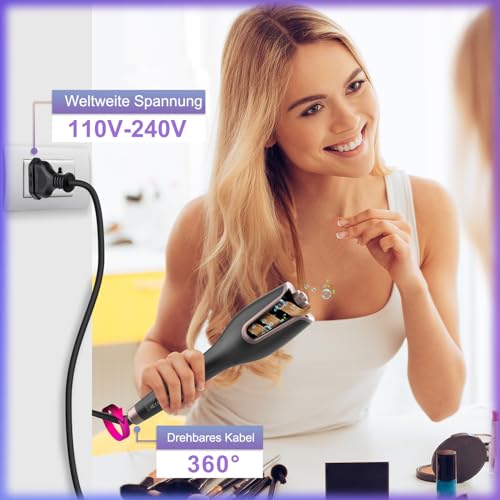BUJIYI Automatic Curling Iron, Large Curls, with 4 Adjustable Temperatures, Quick Heating, Long-Lasting Hairstyle, Black