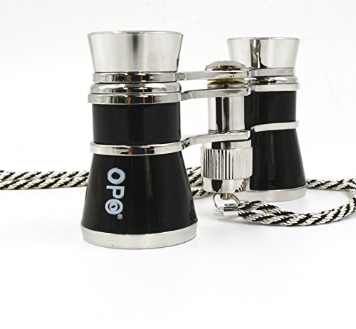 Opera Glasses Compact Binoculars for Theater Horse Racing Classical Lady Gift 3X25 Black with Silver Chain