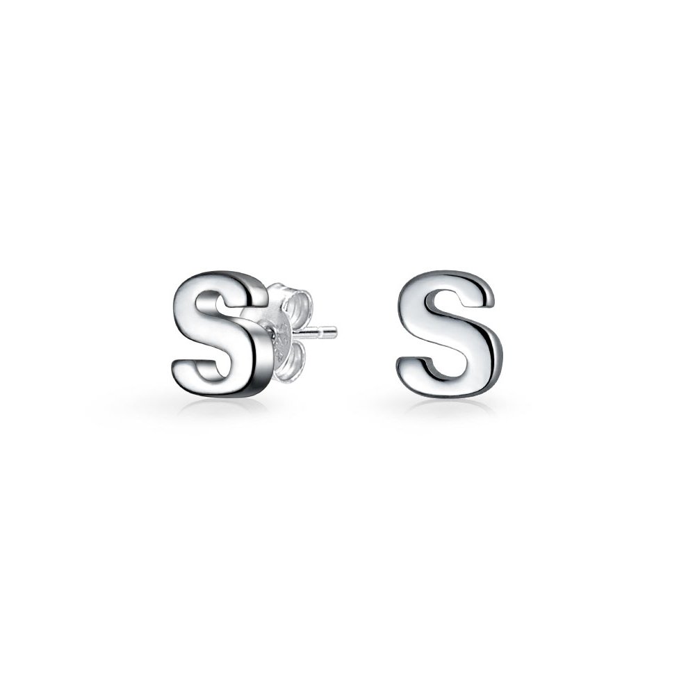 ABC Minimalist Capital Block Alphabet Letter Initial S Stud Earrings For Teen For Women .925 Sterling Silver — image 1