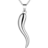 Jewmon 925 Sterling Silver Lucky Italian Horn Necklace for Women Cornicello Pendant Necklace Mano Cornuto Hand Italian Horn Protection Amulet Jewelry for Women Men Mom Wife,with Gift Box