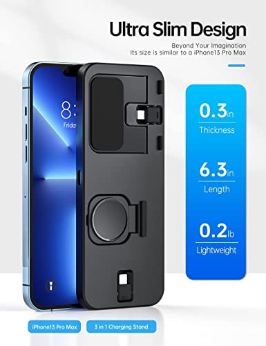 Flanmy Foldable and Portable 3 in 1 Charging Station for Apple Watch iPhone AirPods with 12W Adapter-Black