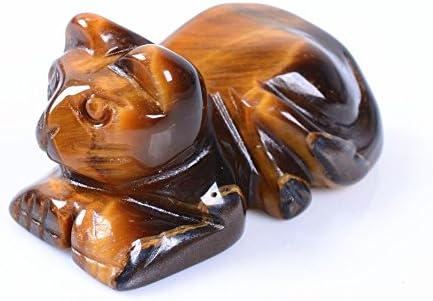 40mm Hand Carved Gemstone Cat Figurine Collectible Decor 1.6" (Golden Tiger's Eye)