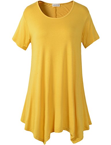 Lanmo Womens Swing Tunic Tops Loose Fit Comfy Flattering T Shirt (XL, Yellow)