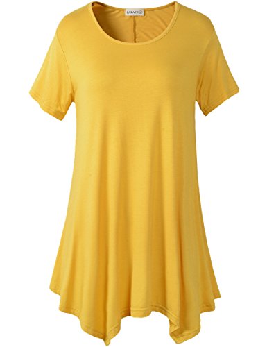 Lanmo Womens Swing Tunic Tops Loose Fit Comfy Flattering T Shirt (2X, Yellow)