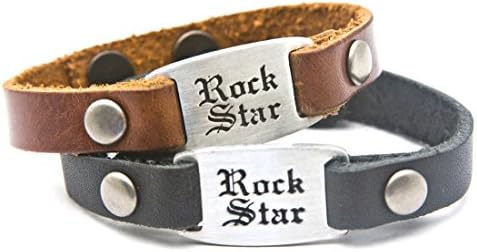 Dillon Rogers " Rockstar " - Men's Leather bracelet with metal I.D. style charm - Black