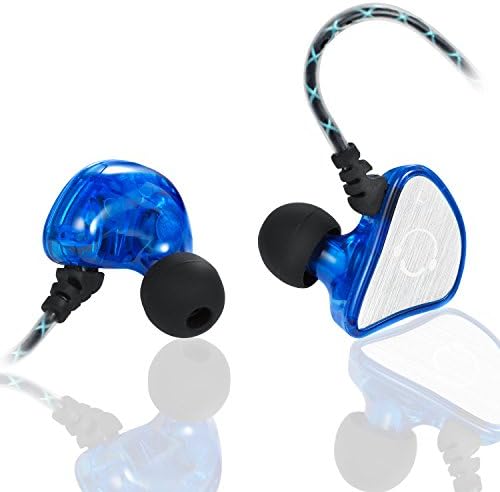 VBASS In-Ear Headphones Noise Isolating Earbuds with Microphone Sweatproof Secure Fit Designed to Stay in your Ears (Blue)