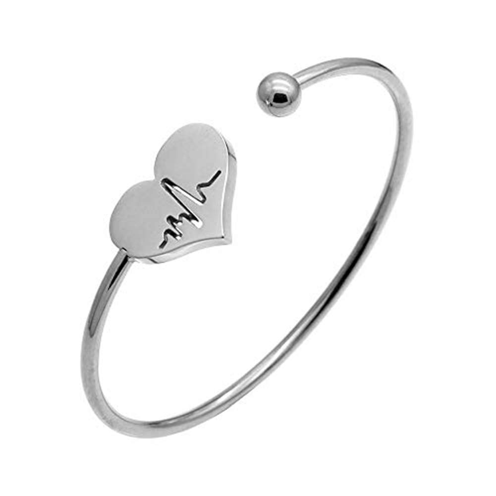AILUOR Women's Nurse Bracelet- Heartbeat Ekg Adjustable Silver Gold Open Cuff Heart Bangle Bracelet Silver