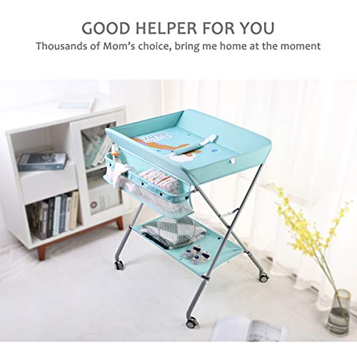 EGREE Baby Portable Folding Diaper Changing Station with Wheels, Adjustable Height Mobile
