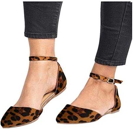 Women's Summer Sandals Closed Pointed Toe Buckled Strap Ballet Flat Ankle Strap Shoes