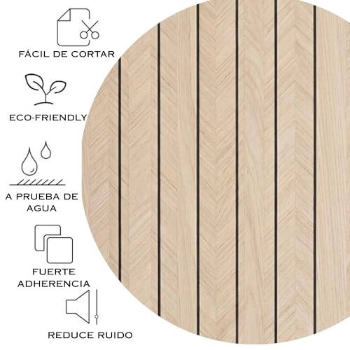 Tava Home - Panel de Pared PVC Tipo Madera en Rollo (260x30 cm), Revestimiento Lambrín Impermeable para Baño y Sala, Panel Acústico 3D de Piso a Techo con Fieltro, 1 unidad (Bambú Claro)