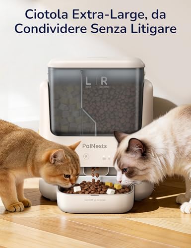 PalNests 5L Automatic Cat and Dog Food Dispenser, WiFi 2.4G/5G with APP, Dual Compartment Dispenser, Programmable Timer 1-10 Meals per Day for 1-12 Servings, 304 Stainless Steel Bowl