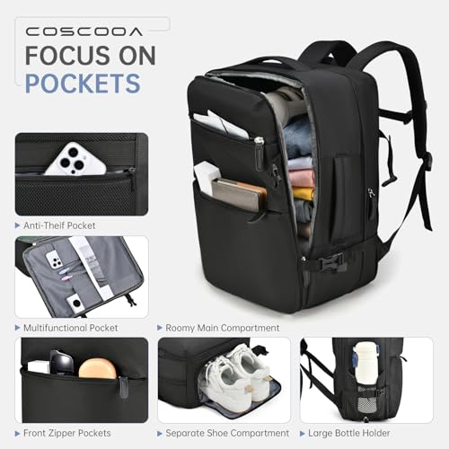 COSCOOA 6x13x17 inch Personal Item Bag for Budget Flight in Canada,15x33x43 cm Travel Bag,Expandable Travel Backpack