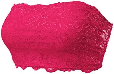 Luna Flower GBRW025 Women's Strapless Basic Essential Floral Lace Non-Padded Bandeau Top Fuchsia Large