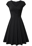 LouKeith Women Plus Size Casual V Neck Short Cap Sleeve Slim Tunic Flare Dress