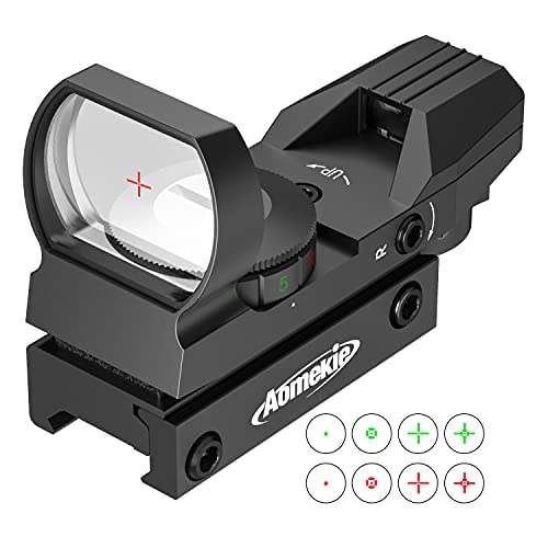 Aomekie 1X Red Dot Sight Airsoft Rifle Scope Multi-coated Lens Tactical 4 Reticles 5 Levels Brightness Green Red with 20mm/22mm Picatinny Rail Mount for Hunting Shooting