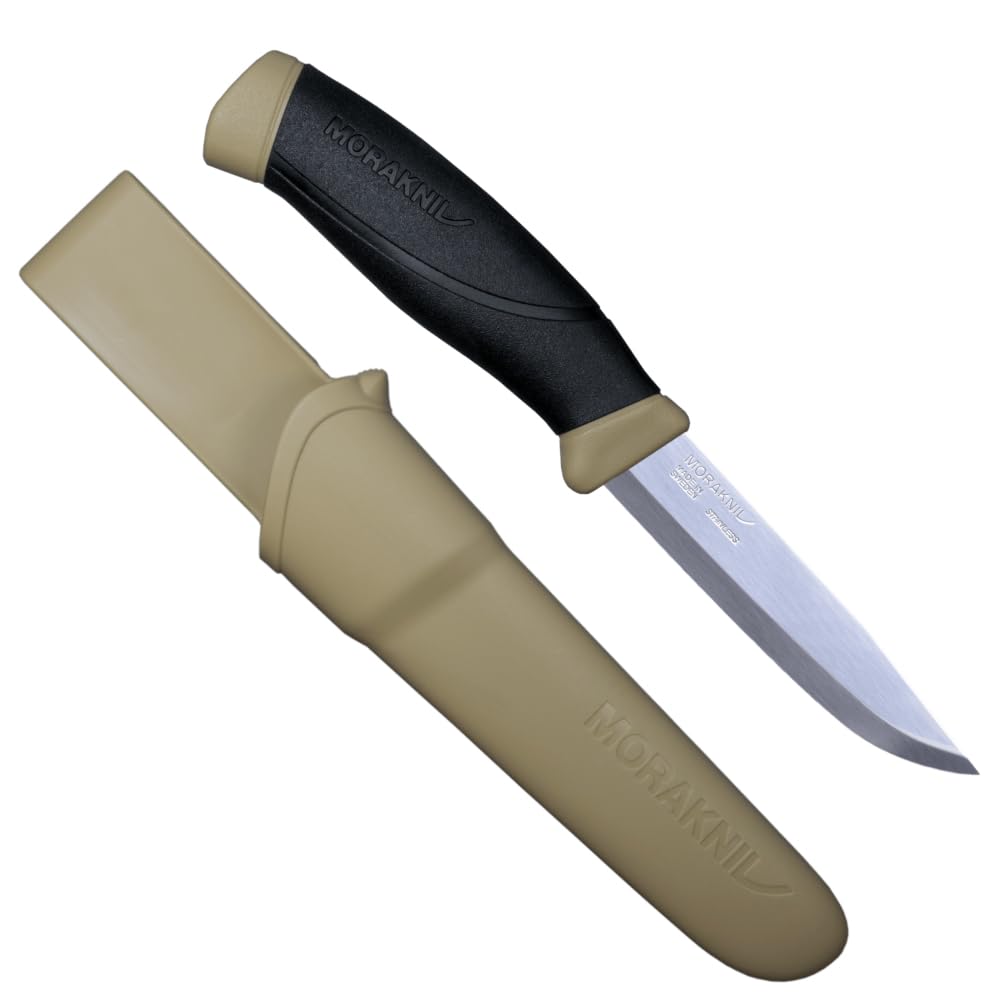 Morakniv M-13216 Companion Cuchillo para exteriores de hoja fija con hoja de acero inoxidable, 4,1 pulgadas, color marrón desierto