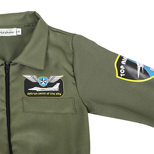 Kids Pilot Costume Flight Suit Air Force Jumpsuit Top Gun Costume for Boys Girls Toddlers ArmyGreen, XL