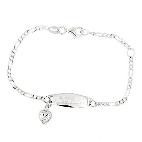 Sterling Silver Polished Dangle Heart Id Identification Engravable Bracelet for Child