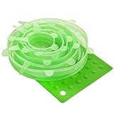 Staffage Silicone Lids Set - BPA-free Stretch Covers for Bowls, Cups, Pots, Mugs - Includes Trivet Mat - Premium Quality FDA Food Grade Silicone - Must-Have Kitchen Gadgets - Multisize, Green - 7 Pack