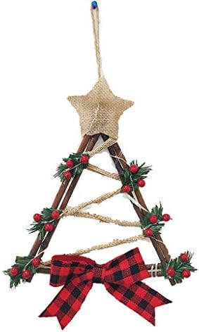 Christmas Wreath Garland Door Window Wall Hanging Ornament Decoration Rattan with Bow Pine Cones Red Berries and 10 Clear Lights