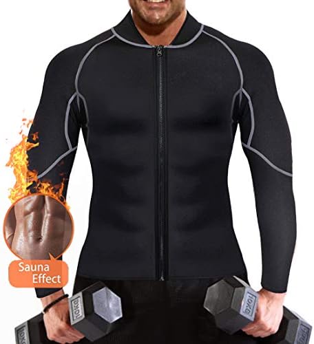 QUAFORT Men Sauna Suit Neoprene Sweat Body Shaper for WeightLoss Workout Shirt Top Slimming Jacket Gym Fitness Long Sleeve