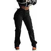 Women's Cargo Jeans Baggy Straight Wide Leg Flap Pockets Streetwear y2k Long Denim Pants Boyfriend Casual