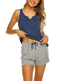 Conjuntos de pijamas cortos sin mangas para dama Ekouaer Tank y pantalones cortos Racerback Cute Sleepwear Sweetness PJs Set