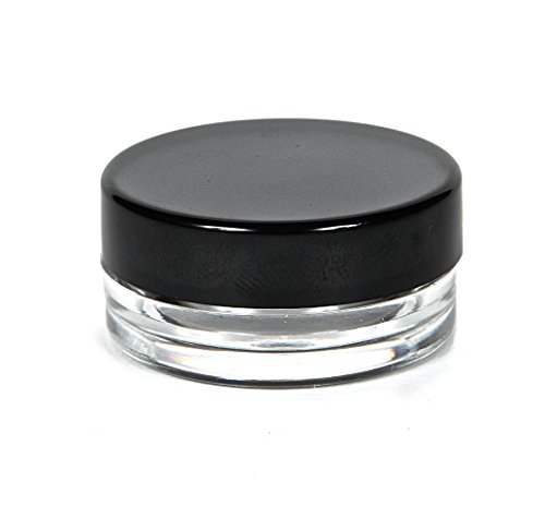 Vivaplex, 50, Clear, 3 Gram Plastic Pot Jars, Cosmetic Containers, With Black Lids.