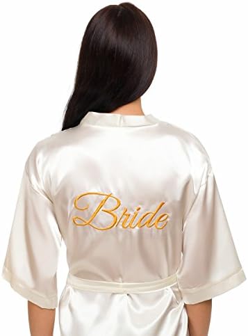 Satin Bridesmaids Kimono Robes with Bride, Bridesmaid, Maid of Honor or Flower Girl Title Embroidered in Gold