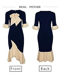 HZSONNE - Pajarita para mujer, cuello redondo, media manga, cintura Imperial, trinquete con dobladillo de goma, vestido maxi