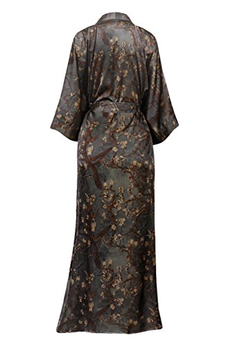 Old Shanghai Women's Kimono Robe Long - Watercolor Floral, Yurina- Slate, One Size - Thumbnail 2