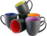 ITI Ceramic Bistro Hilo Coffee Mugs with Pan Scraper, 14 Ounce (6-Pack, Assorted)