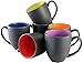 ITI Ceramic Bistro Hilo Coffee Mugs with Pan Scraper, 14 Ounce (6-Pack, Assorted)