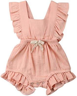Newborn Romper,Big Promotion Sales! Infant Baby Girls Color Solid Ruffles Backcross Romper Sleeveless Candy Color Bodysuit Outfitsbaby Robes (Pink, 3-6 Months)