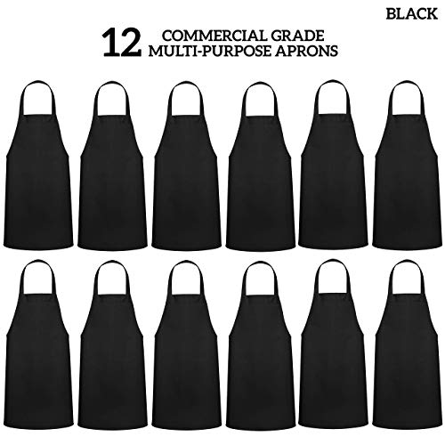 GREEN LIFESTYLE 12 Pack Bib Apron Unisex Black Aprons, Machine Washable Aprons for Men and