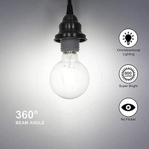 60W-75W Equivalent G25 Dimmable LED Globe Light Bulbs, 800Lm Super Bright, 4000K Kelvin Daylight White, 7Watt, Medium Screw Base (E26), Bathroom Vanity Mirror Light, 6-Pack