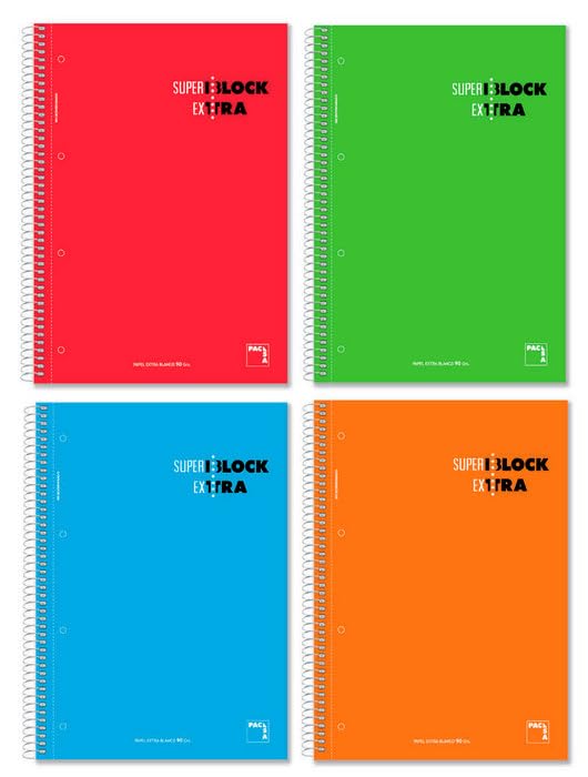 Pacsa Superblock Notebook Extra 120 Sheets 5x5 + Greca Hard Cover a4 microperforated 90g Colors Assorted -4u-