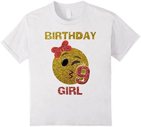 Kids Emoji Birthday Girl Kiss, 9th Birthday T-shirt 10 White