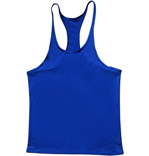 Q&Y Men s Y Back Muscle Fitness Gym Stringer Tank Tops Bodybuilding Workout Sleeveless Shirts Blue 2X